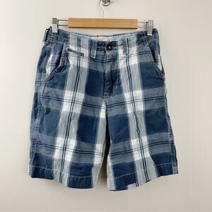 American Eagle Plaid Preppy distressed worn longer length shorts Y2K mens 28